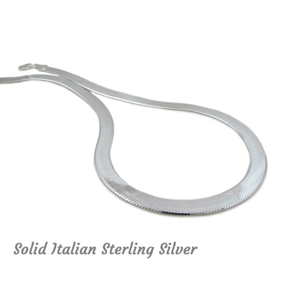 Sterling Silver Herringbone Necklace Layering Flat Snake Chain Stamped 925 ITALY - Picture 6 of 7